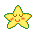Four 32x32 pixel star-shaped cartoon characters with green outlines, yellow bodies, and orange cheeks arranged in a 2x2 contact sheet showing animation frames.