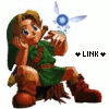 A cartoon character in green tunic and brown boots sits with hand on chin, holding a glowing symbol that changes color across frames.