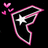 Pixelated pink and white icon with a star inside a shield-like shape, accompanied by floating hearts on the left side.