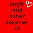 Red background with black pixelated text reading 'angie and conor forever <3' on both sides, white heart symbol above left text.