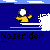 Pixelated character in yellow shirt and white helmet on blue background with water splashes, text "Noserider" below.