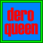 Blue square with green border displays 'dero queen' text; red letters alternate between full and partial green highlighting across frames.