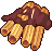 Pixelated icon of a dark purple hooded figure holding four golden cylindrical objects with brown ends against a gray background.