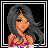 Pixel art contact sheet of a female character in red and white attire with multiple poses, text elements, and partial body views on black backgrounds.