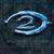 A static pixelated icon featuring a swirling blue and white spiral on a dark, multicolored pixelated background.