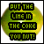 Green circular background with pixelated text reading "PUT THE LINE IN THE COKE YOU NUT!" in black rectangular blocks.