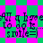 Pixelated text on a green and pink checkered background with repeating diamond shapes, showing 'All a boy to do is... smile=)' in dark purple.