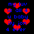 Pixelated blue text reads 'my luv is all 4 u baby ily jon 4 ever' over red hearts on black background, with heart size variations across frames.