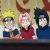 Three pixelated anime-style characters stand side-by-side against a muted background with red accents.
