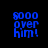 Blue pixelated text $000 over him! appears on black background with pink horizontal bars in four variations.
