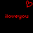 Red pixelated heart symbol above two identical red 'iloveyou' text strings on black background.