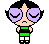 Pixel art character with black hair, purple glasses, green shirt, white pants; static pose