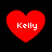 Four red heart shapes with white text 'Kelly' on black background, each heart has distinct pixelation and size variations.
