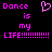 Pixelated text and heart symbol in bright pink on black background, with repeated 'LIFE' exclamation marks.