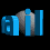 A 4x4 grid of animated frames showing a blue 3D text animation cycling through the letters 'ail', 'ile', 'em', and 'ma' with gray spherical background elements on black.