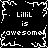 Black-and-white pixelated image with repeated text "Lilil is awesome" arranged in a pattern, surrounded by white pixelated border elements