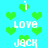 Pixelated cyan background with green heart shapes and white text reading 'I love JACK' in a repeating pattern.