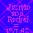 Pixelated pink text on blue background with repeating diamond pattern, showing 'Jazmin 2D a Rachel =' and 'LVT AS' in four identical quadrants.