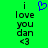 Green background with black text reading 'i love you dan <3' and a blue pixelated heart symbol above the text.
