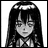 Black-and-white pixelated image of a female anime character with long dark hair and bangs, positioned left of text reading "Anime IM" and "COM" on a black background.