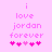 Pixelated pink text on light pink background reads 'i love jordan forever' with five hearts below, two versions differ in heart coloration.