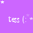 Purple background with white text 'tess (:', scattered stars, and a gray rectangle in the bottom-right corner.