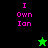 Pixelated text "I Own Ian" in pink on black and green backgrounds with a small star icon changing color.