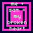 Four pink and black pixelated frames display 'me + sam = my broken heart' text with varying nested square layers.