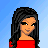 Pixelated character with long black hair wearing red top and gray pants, shown in multiple poses including full body and partial views.