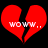 Two red broken heart shapes with white text 'WO' and partial 'WW..' on black background, each heart split into two pieces.
