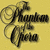 Yellow background with black cursive text 'Phantom of the Opera' and a stylized musical note, alongside two faces in teal tones.