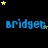 Blue pixelated text 'bridget' repeated across a black background with yellow and brown stars scattered throughout.