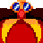 Pixelated character with large blue eyes, orange hair, red mouth, and yellow shoulder accents on a dark background.