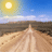 Animated sequence of a sunlit dirt road under a blue sky with clouds, showing subtle changes in cloud position and brightness across frames.