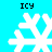 Four white pixelated snowflakes on cyan background with "ICY" text above each, arranged in a pattern