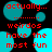 Red pixelated text on black background with cyan circles, displaying 'actually... weirdos have the most fun' in two identical vertical sections.