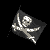 Animated contact sheet of 8 pirate flag frames showing sequential motion with skull and crossbones on black background.