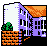 Pixelated scene with white, purple, and orange structures on black background; green bush atop brick wall.