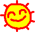 Yellow circular face with red spiky border, smiling with closed eyes, displayed in a of nine identical static images