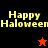 Pixelated 'Happy Halloween' text in yellow on black and red backgrounds with a small star icon changing color.
