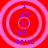 Four identical circular icons with concentric rings on a red background, each containing text elements in blue and purple.