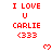 Red pixelated text "I LOVE U CARLIE <333" repeated in a with red pixelated hearts on a white background