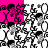 Animated pattern of black and white skulls on a white background with shifting pink rectangular overlays.