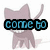 Pixelated image of a light purple cat with a wide grin and raised tail, next to green foliage with a pink heart above it, and text reading 'come to' and 'eL's F' in blue and purple.