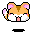 Pixel art hamster head with orange-brown fur, pink inner ears, white muzzle, and black eyes in four distinct expressions across a