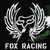 Pixelated black-and-white icon with stylized foxes on left, bold text 'Fox Racin Rules' on right, and 'FOX RACING' below the foxes.