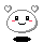 Pixelated white cloud-shaped character with black square eyes, red cheeks, and a smiling mouth; four heart icons float above on gray background.