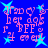 Blue background with pink text and cyan star shapes, repeating in a pattern