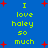 Blue background with red plus signs and green text reading "I love haley so much" repeated in two