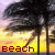 A 2x2 contact sheet of three animated frames showing a beach scene with palm trees and yellow-orange sky, each frame containing the word "Beach" in red text at the bottom left.